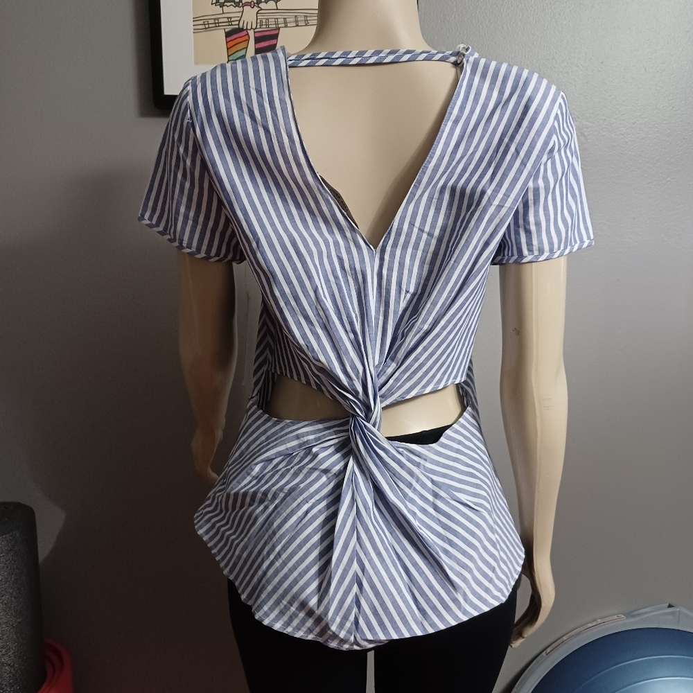 Zara basic collection NEW shortsleeve stripped cut out back top